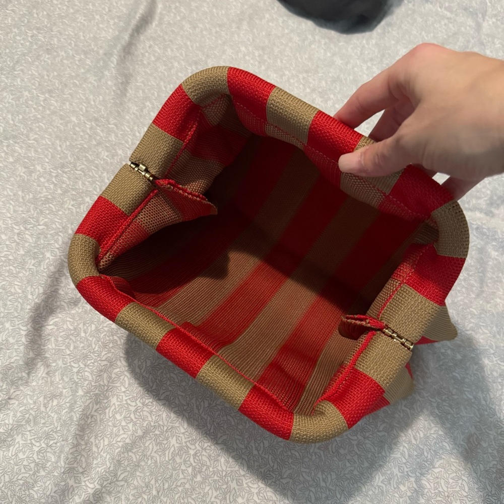 Red Tan Striped Color Block Clutch Pouch Summer Bag - Picture 5 of 8
